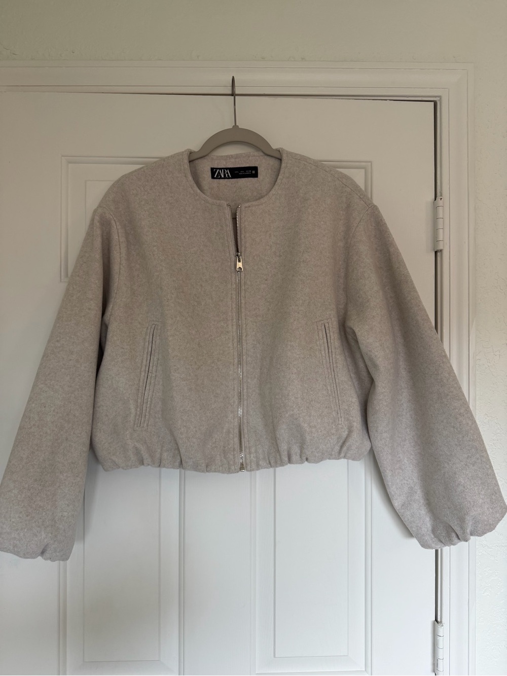 Zara Beige Cropped Bomber Jacket
